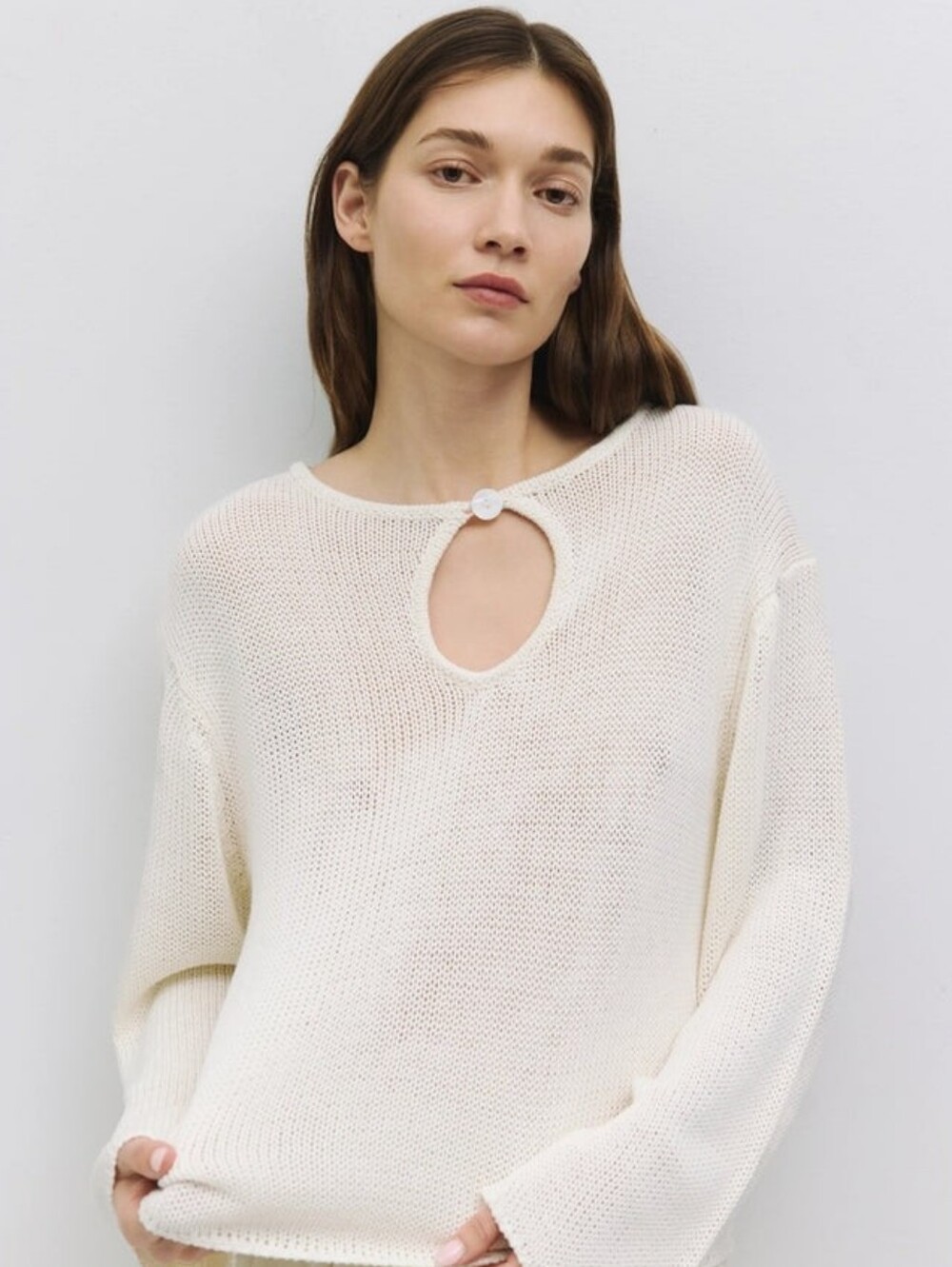All Row Cream Keyhole Knit Sweater